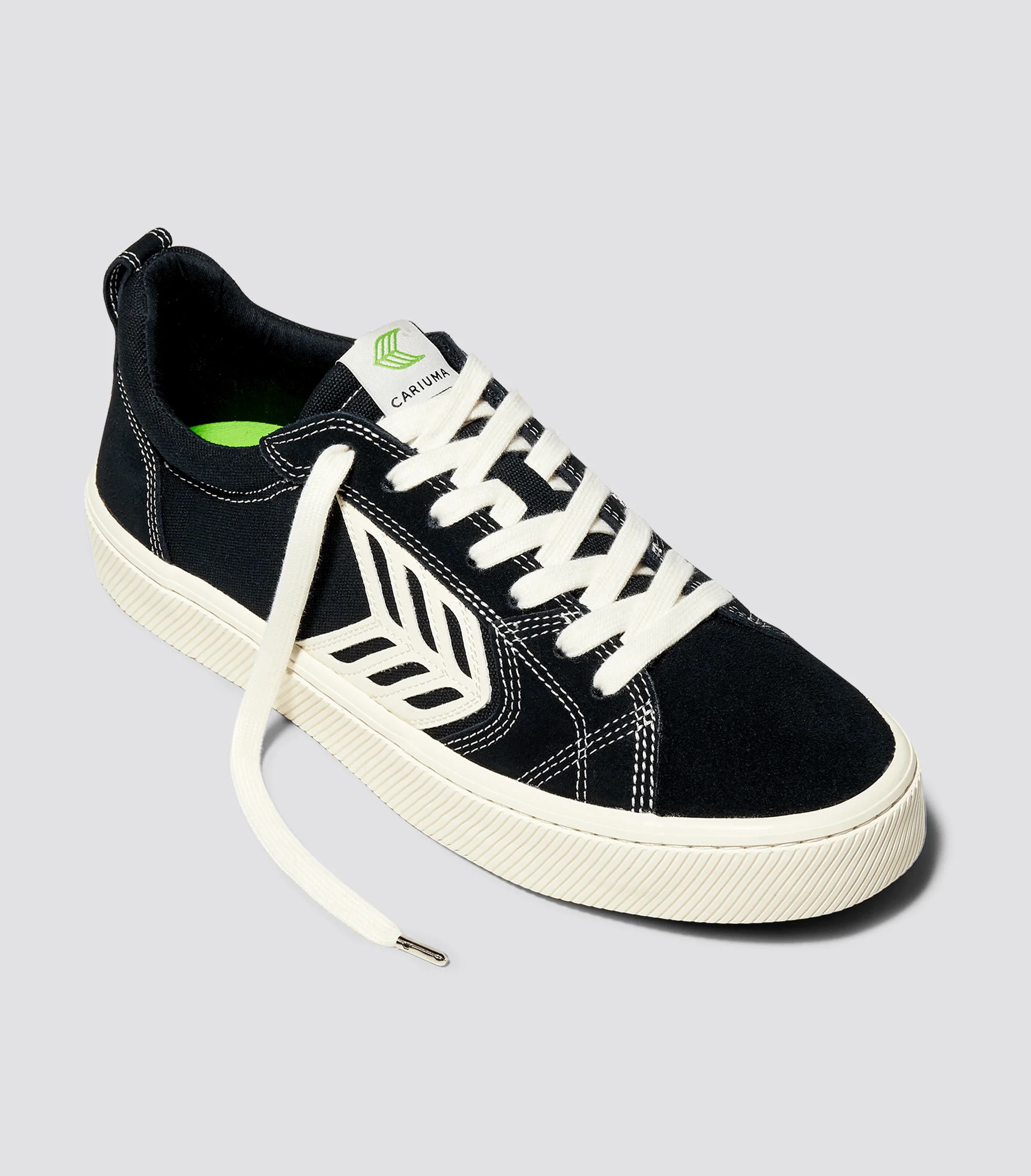 CATIBA PRO Low Black Suede and Canvas Contrast Thread Ivory Logo Sneaker - Image 2