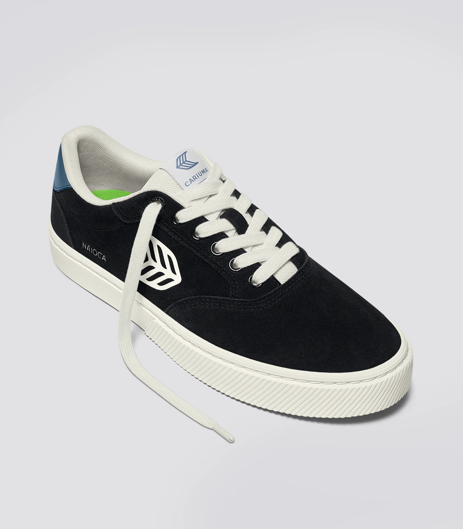 NAIOCA Black Suede Ivory Logo Washed Blue Sneaker - Image 3