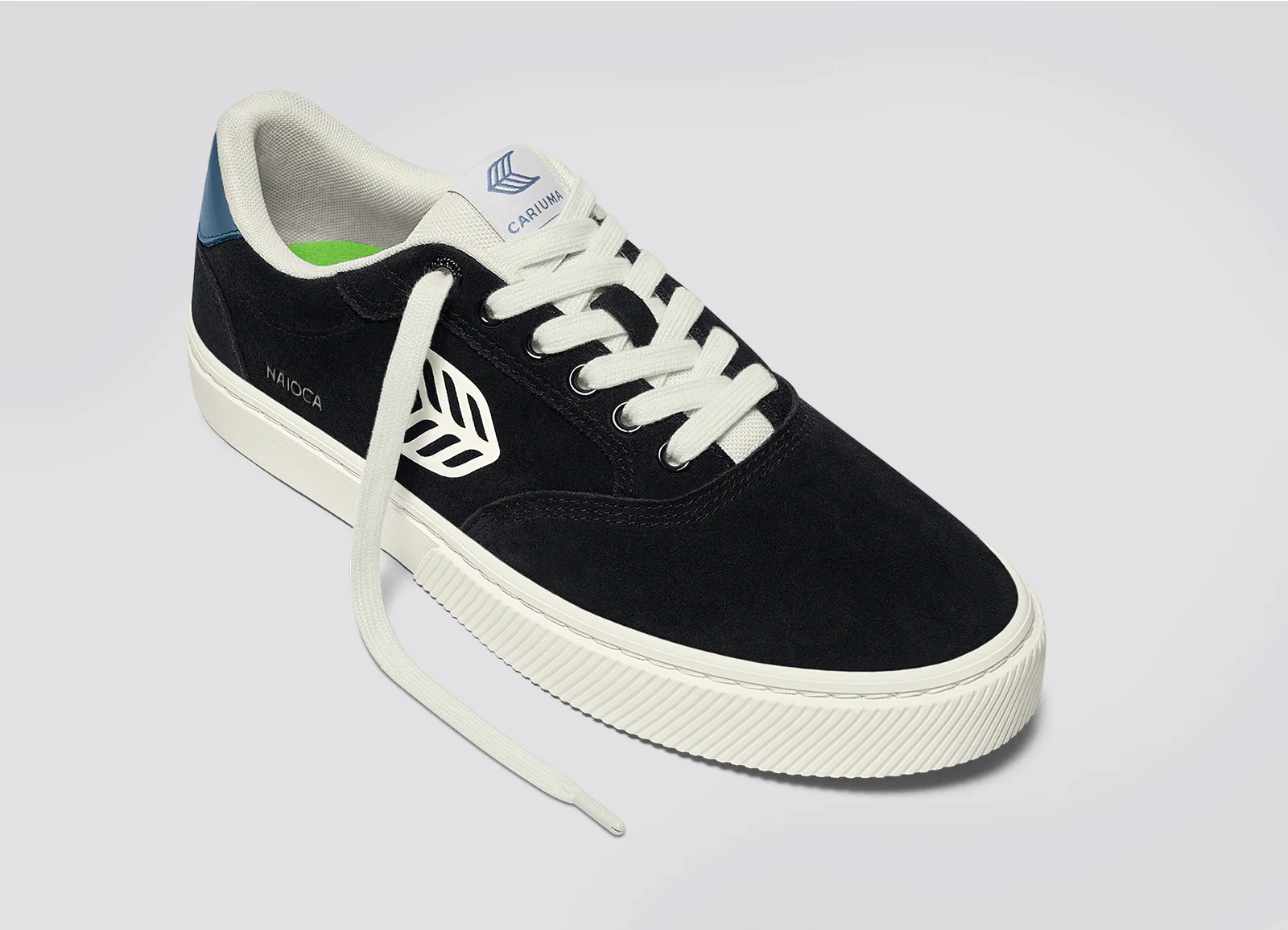 NAIOCA Black Suede Ivory Logo Washed Blue Sneaker - Image 5