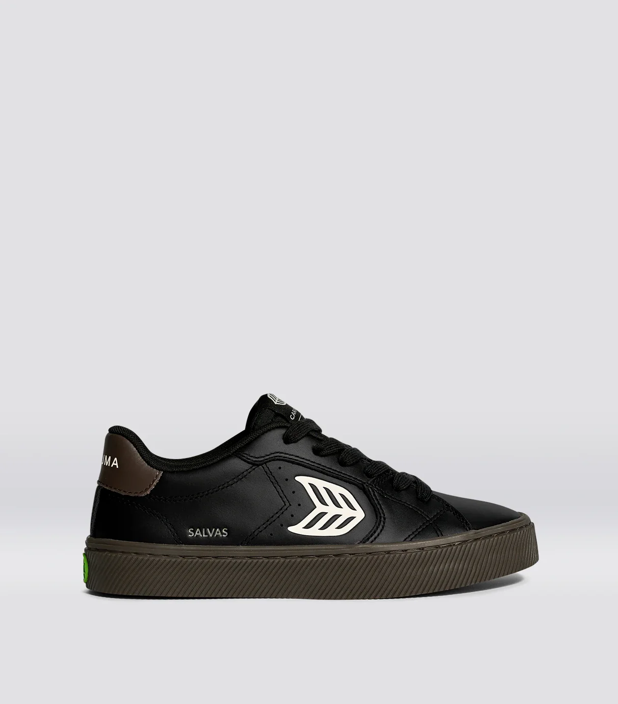 SALVAS Black and Teak Leather Ivory Logo Sneaker