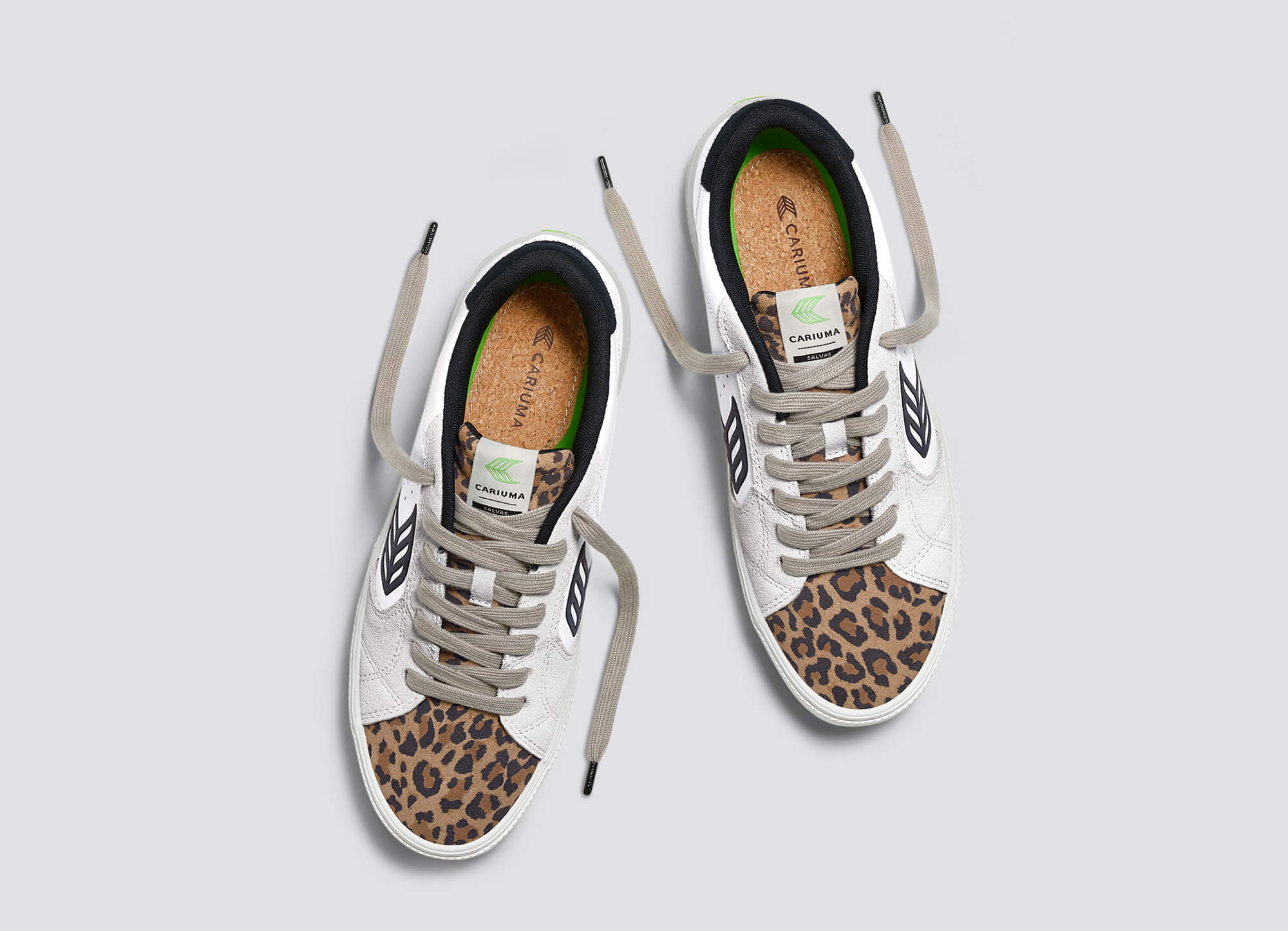 SALVAS White Leather Leopard Print Suede Black Logo Sneaker - Image 8