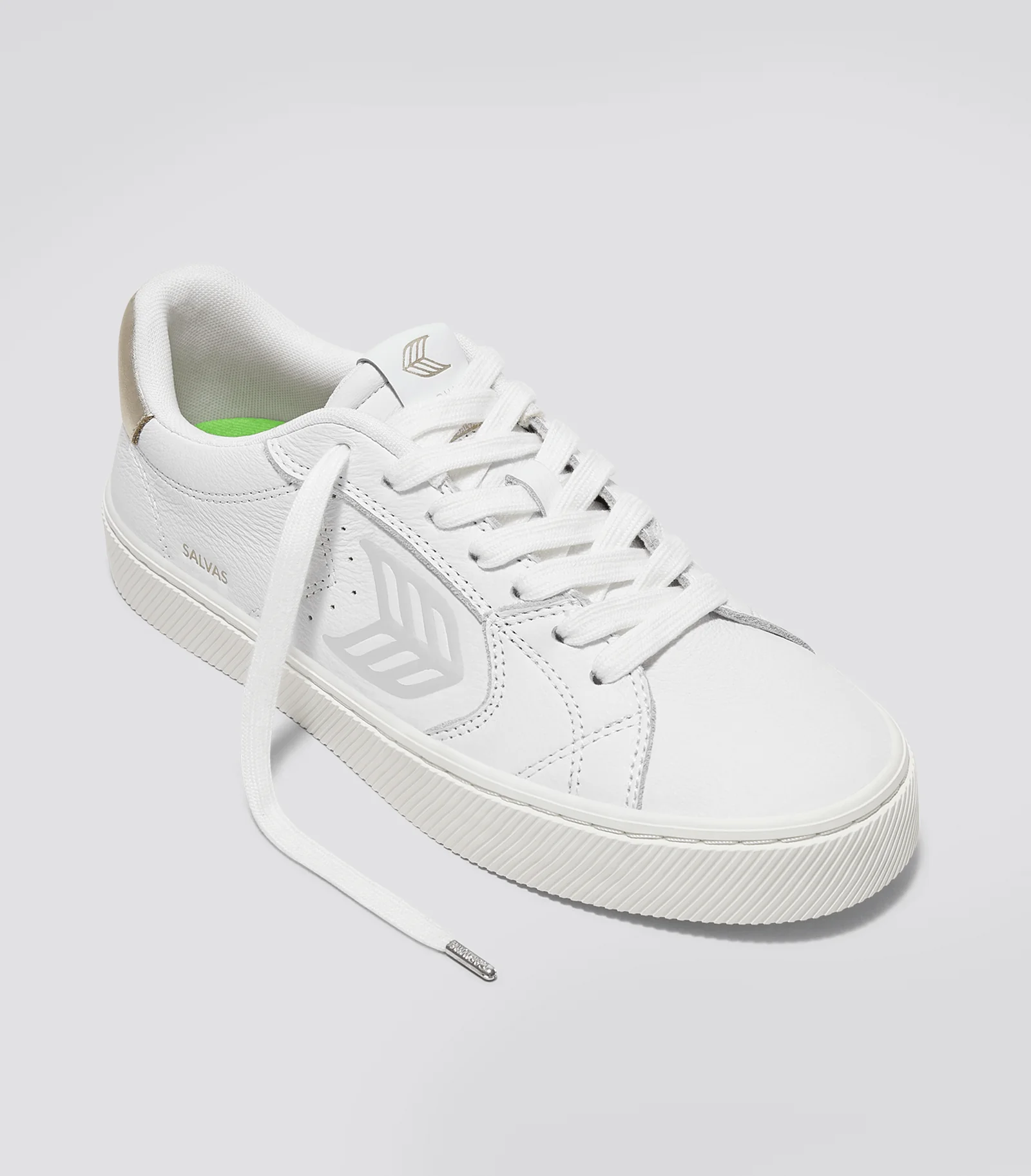 SALVAS White Premium Leather Ice Logo Metallic Gold Sneaker - Image 3