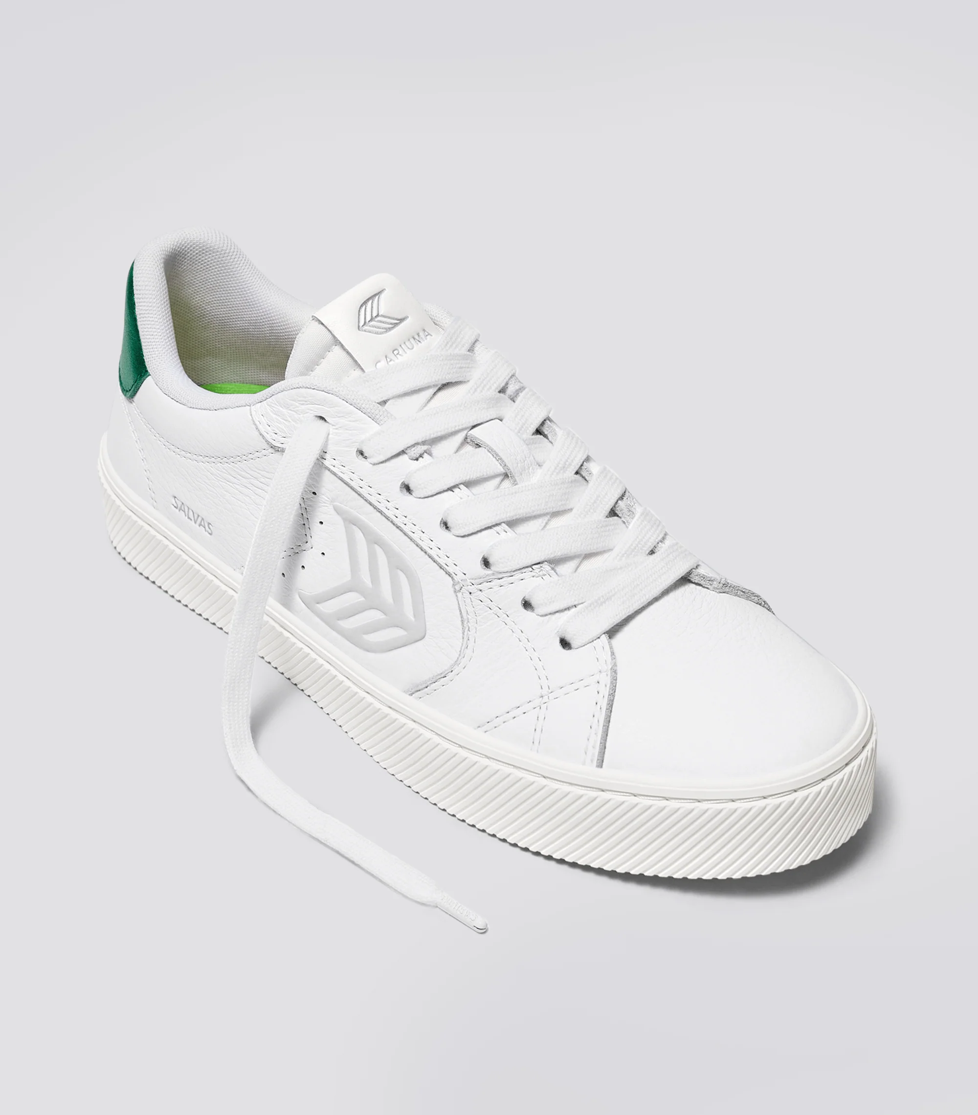 SALVAS White Premium Leather Ice Logo Metallic Green Sneaker - Image 2