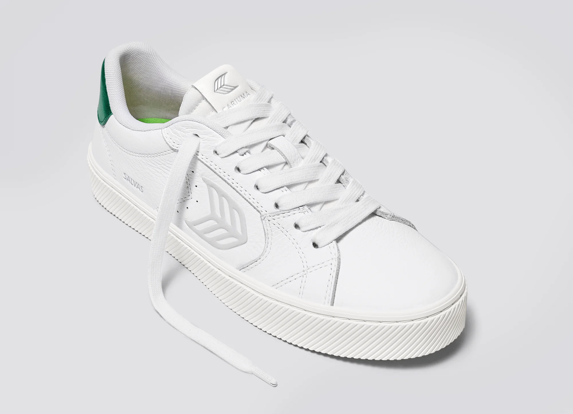 SALVAS White Premium Leather Ice Logo Metallic Green Sneaker - Image 5