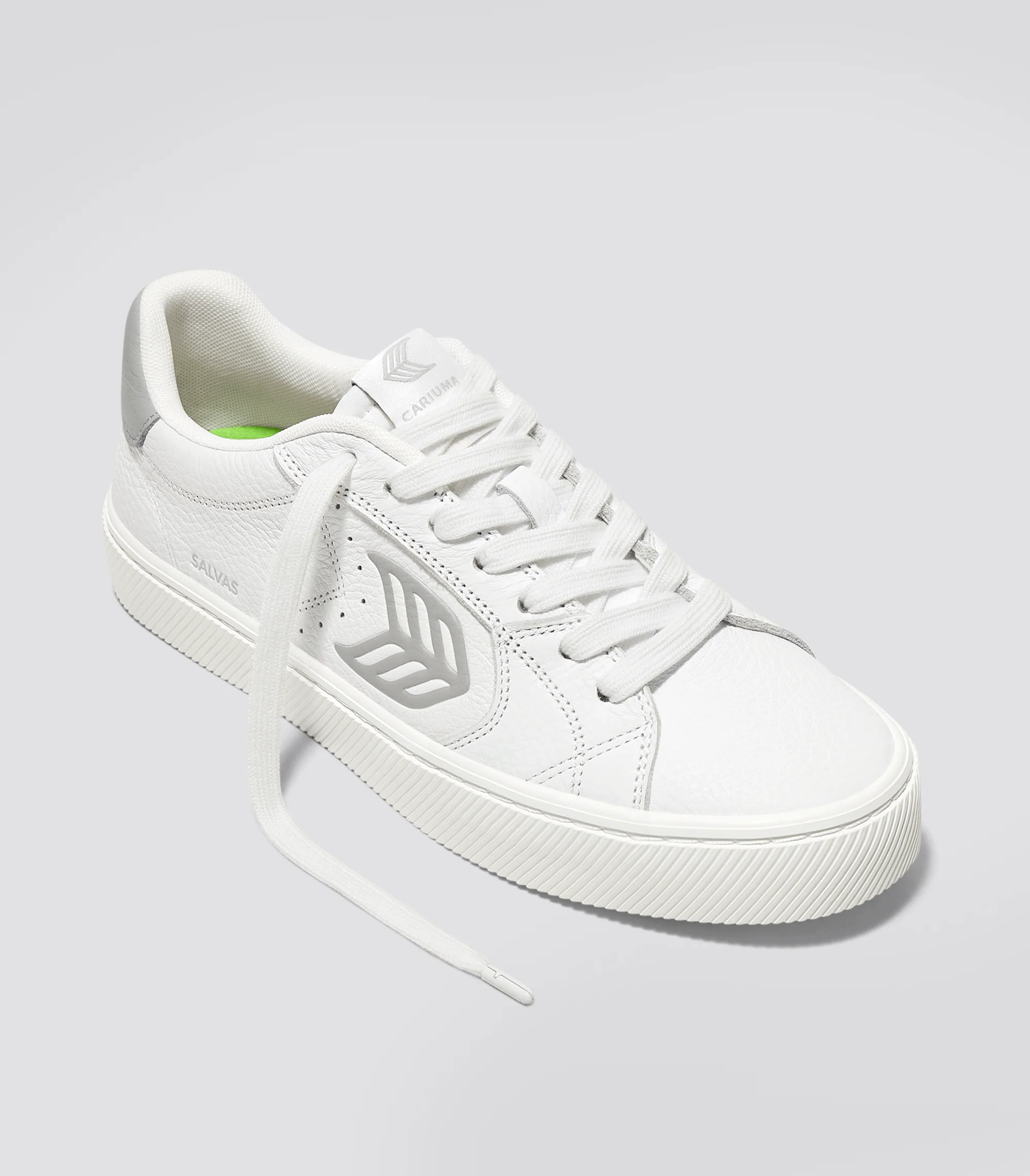 SALVAS White Premium Leather Onyx Grey Logo Sneaker - Image 3