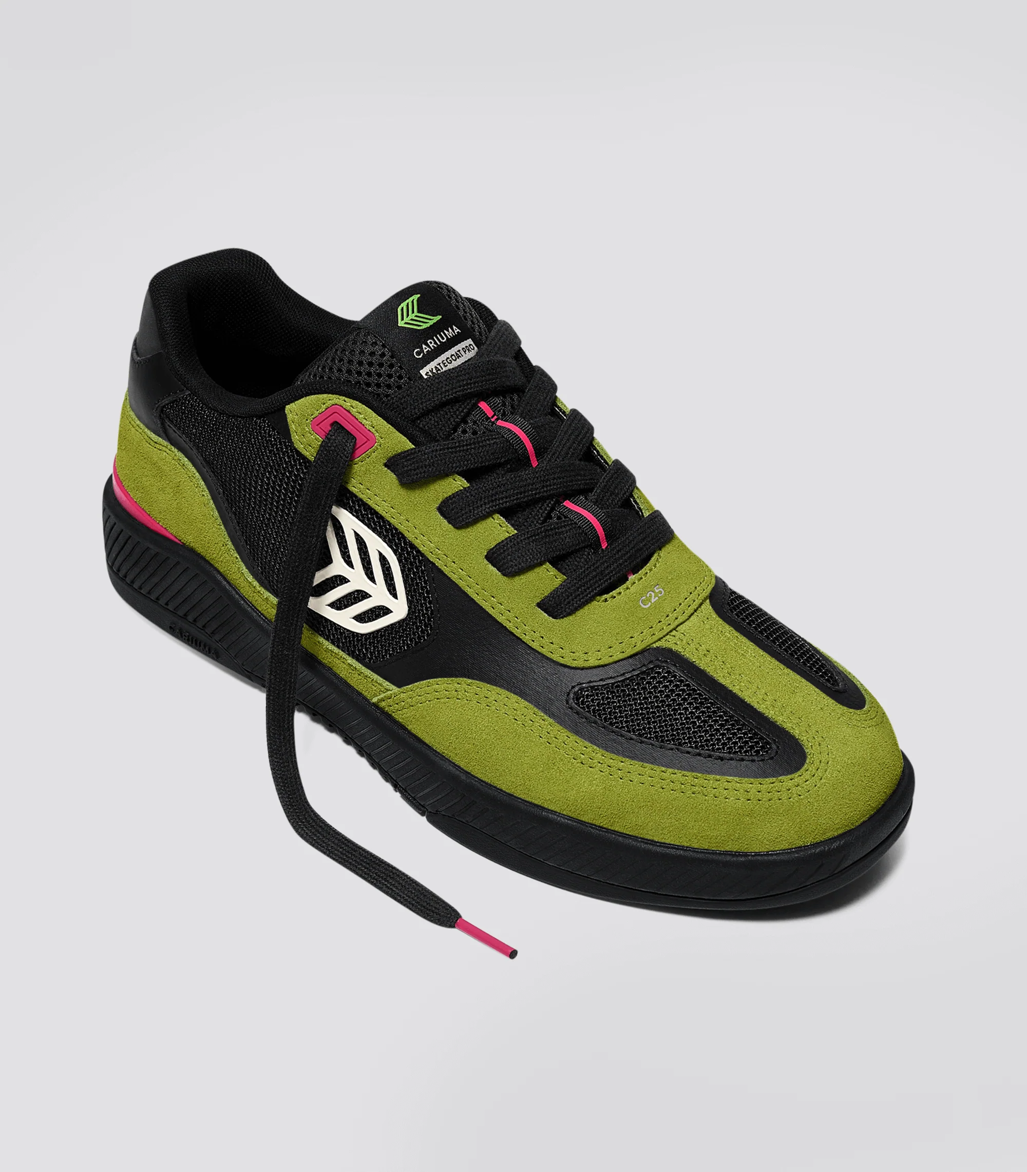 Skategoat C25 PRO Lime Green Suede Black Mesh Ivory Logo Pink Sneaker - Image 2
