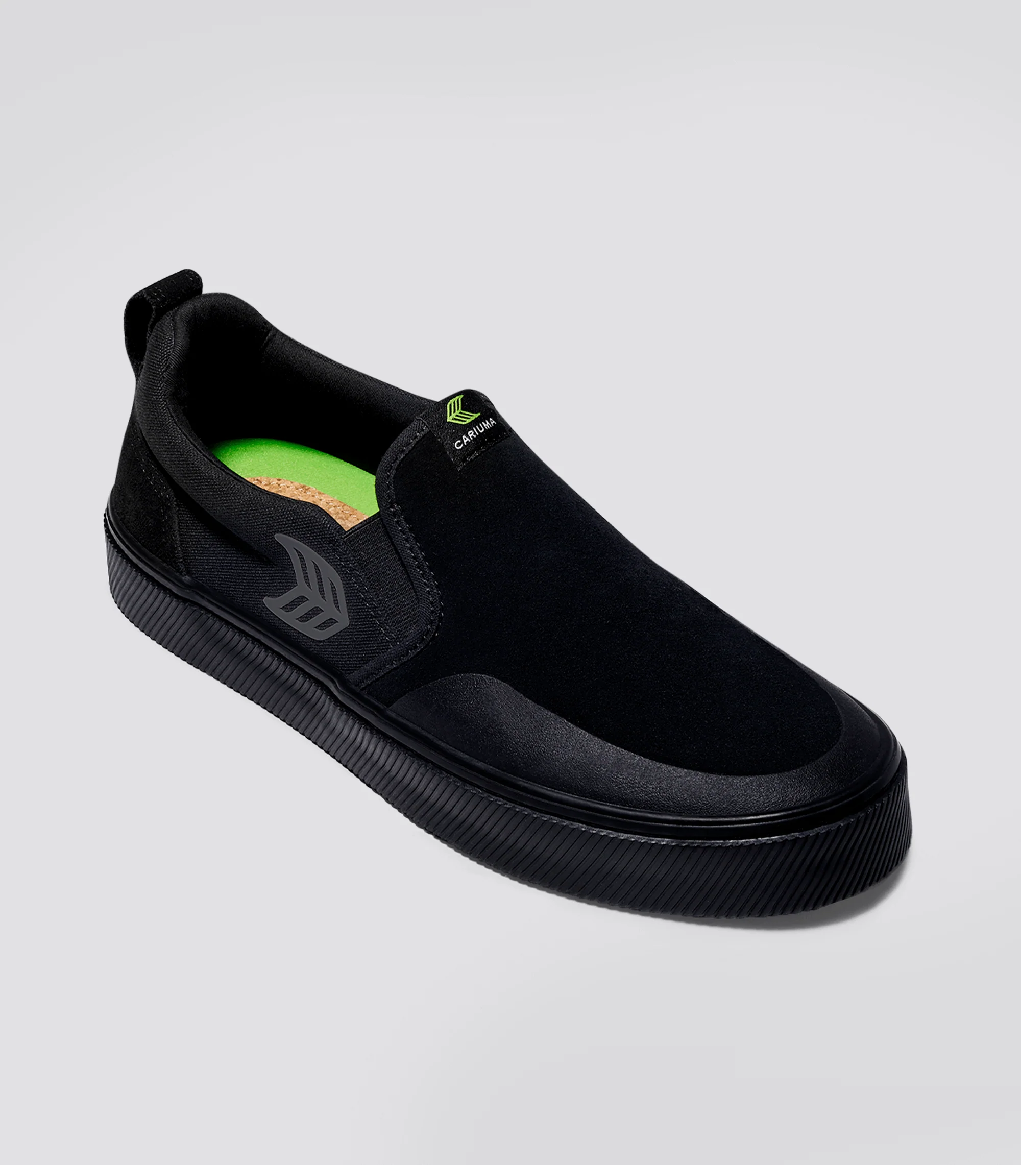 SLIP-ON PRO All Black Suede and Canvas Ash Grey Logo Sneaker - Image 2