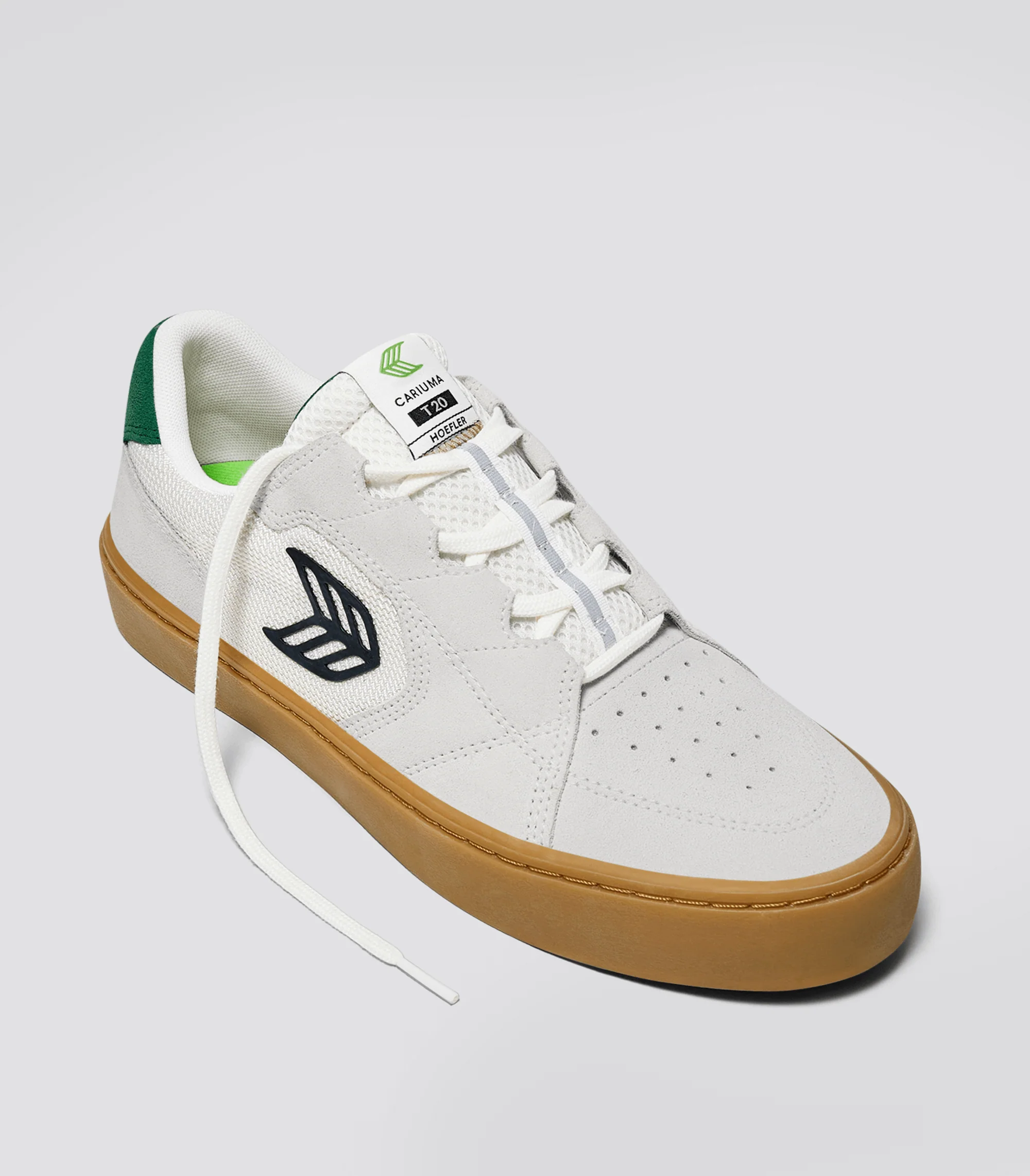 T20 PRO Gum Smoke White Suede and Mesh Black Logo Green Sneaker - Image 3