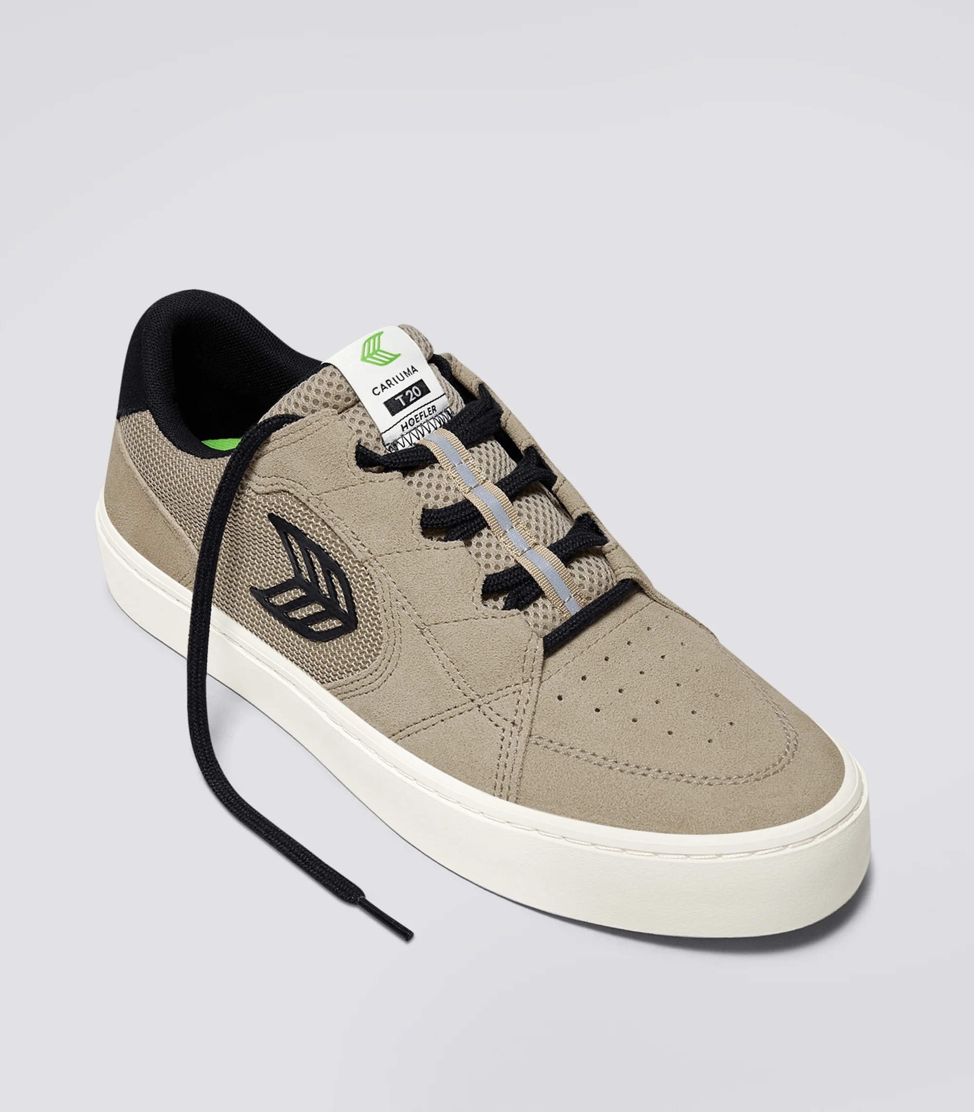 T20 PRO Plaza Taupe Suede and Mesh Black Logo Sneaker - Image 3