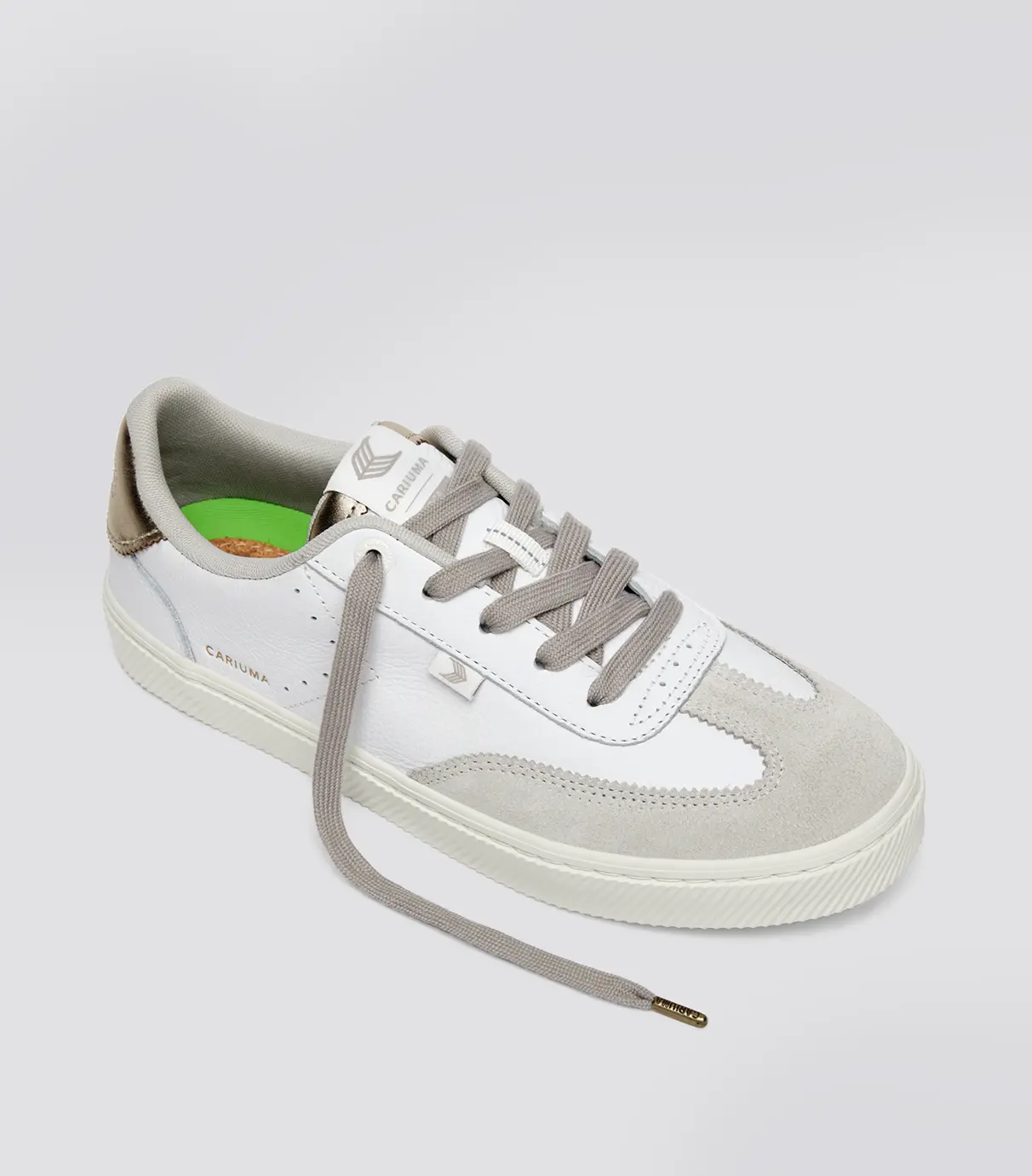 TOCA White Premium Leather Vintage White Suede Metallic Gold Sneaker - Image 2