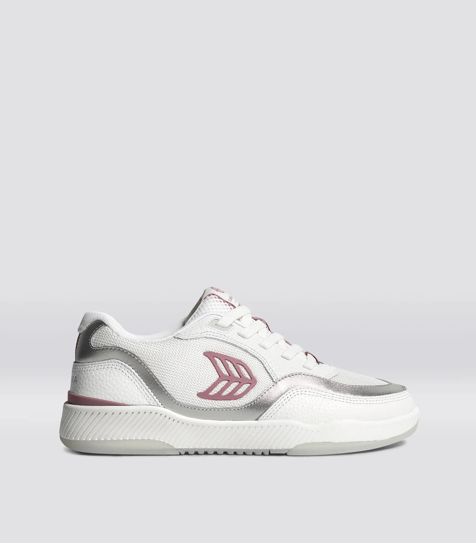 UBA White Leather and Suede Blush Pink Logo Silver Accents Sneaker