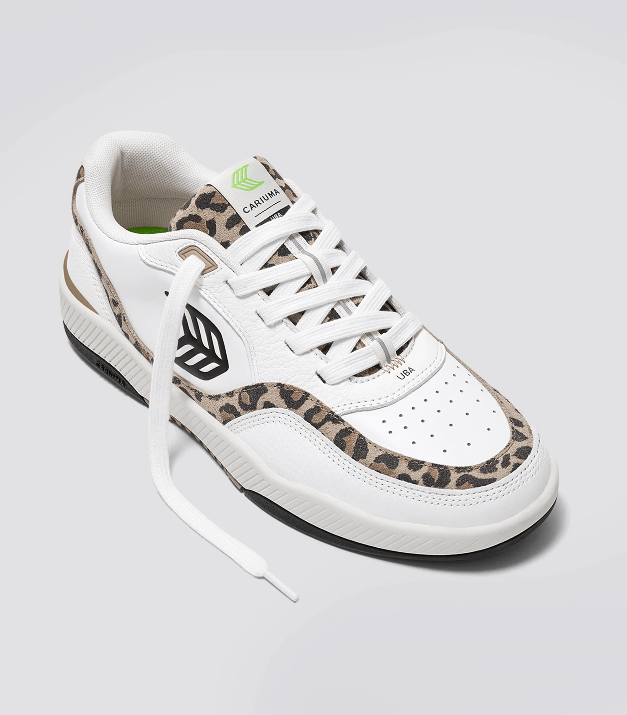 UBA White Leather Leopard Print Suede Black Logo Sneaker - Image 2