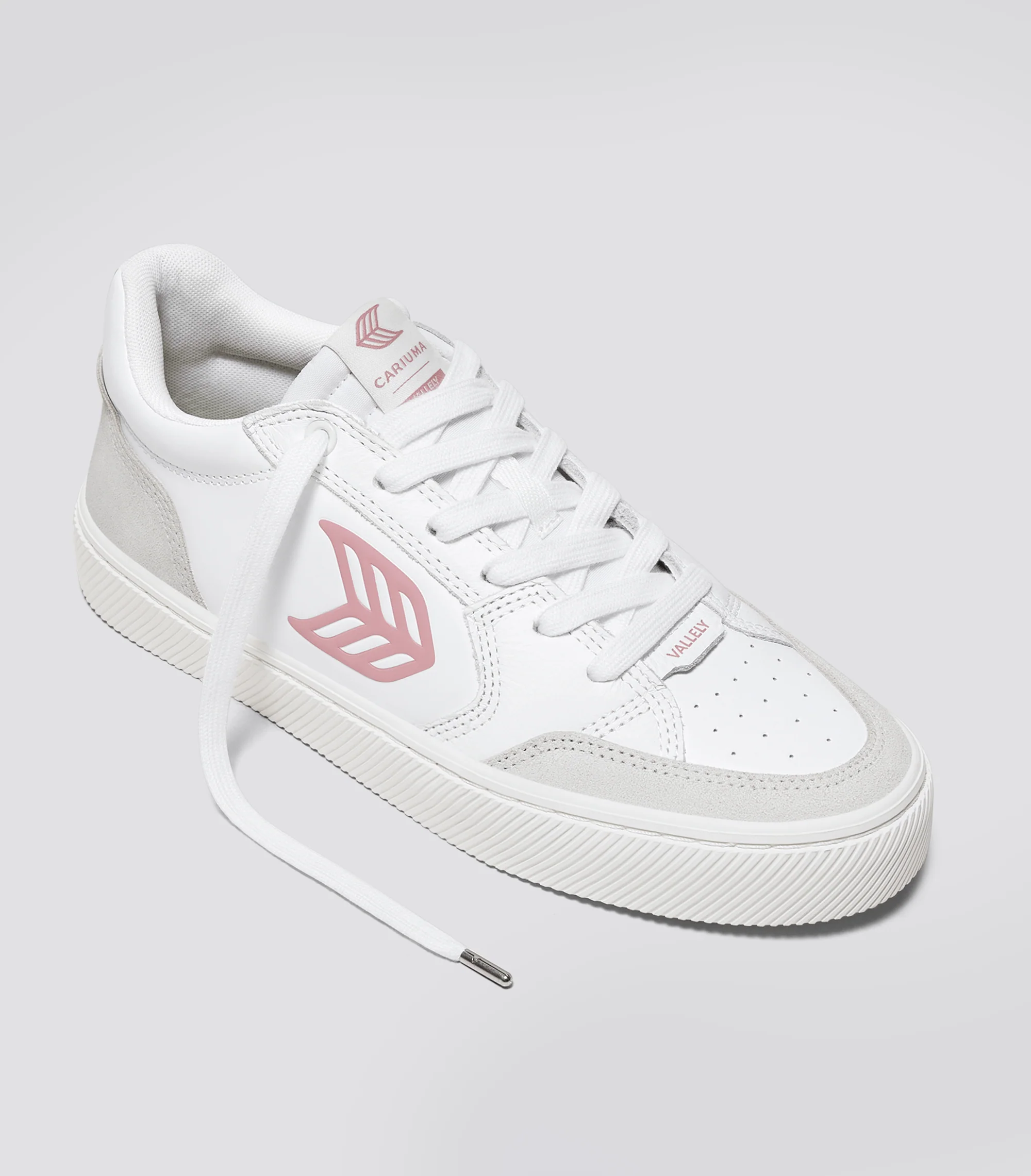 VALLELY White Leather Smoke White Suede Blush Pink Logo Sneaker - Image 3